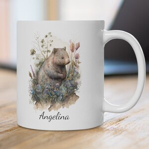 Personalized Custom Mug • Wombat Mug • Wildflowers Watercolor Print • Coffee Mugs • Animal Lovers Gift • Australia Day • Australian Wildlife