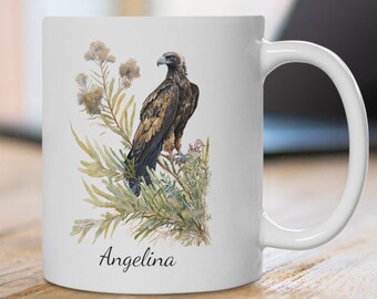 Gepersonaliseerde mok adelaar: aquarel vogelkunst, cadeau vogelliefhebber