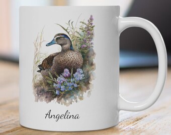 Gepersonaliseerde mok Blue-Billed Duck: koffiemok met wilde bloemen