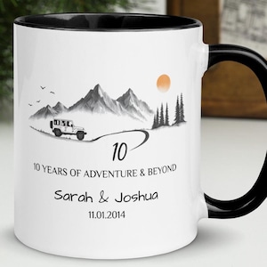 Personalized Mug Anniversary Gift For 9th, 10th, 50th etc, Tin Anniversary Gift for Husband & Wife Camping Travel Coffee Mugs, 11oz, 15oz