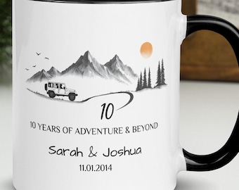 Gepersonaliseerde mok jubileumcadeau voor 9e, 10e, 50e enz., blikken jubileumcadeau voor man en vrouw Camping Reizen Koffiemokken, 11oz, 15oz