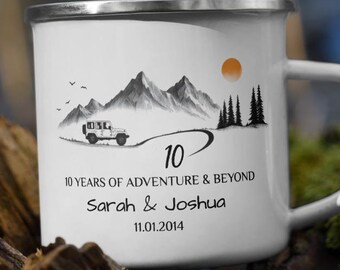 Verjaardag paar aangepaste campingmok cadeau, avontuurlijke kampvuur wandelmok jubileumcadeau man en vrouw, warme cacao mok huwelijksverjaardag