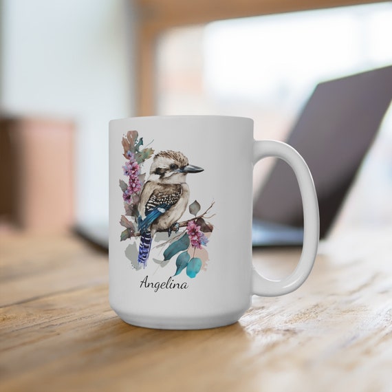 Personalized Kookaburra Mug: Watercolor Bird Art, Australia