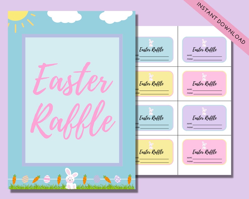 Easter Raffle Family Easter Raffle Tickets, Printable Easter Raffle Tickets & Raffle Sign ...