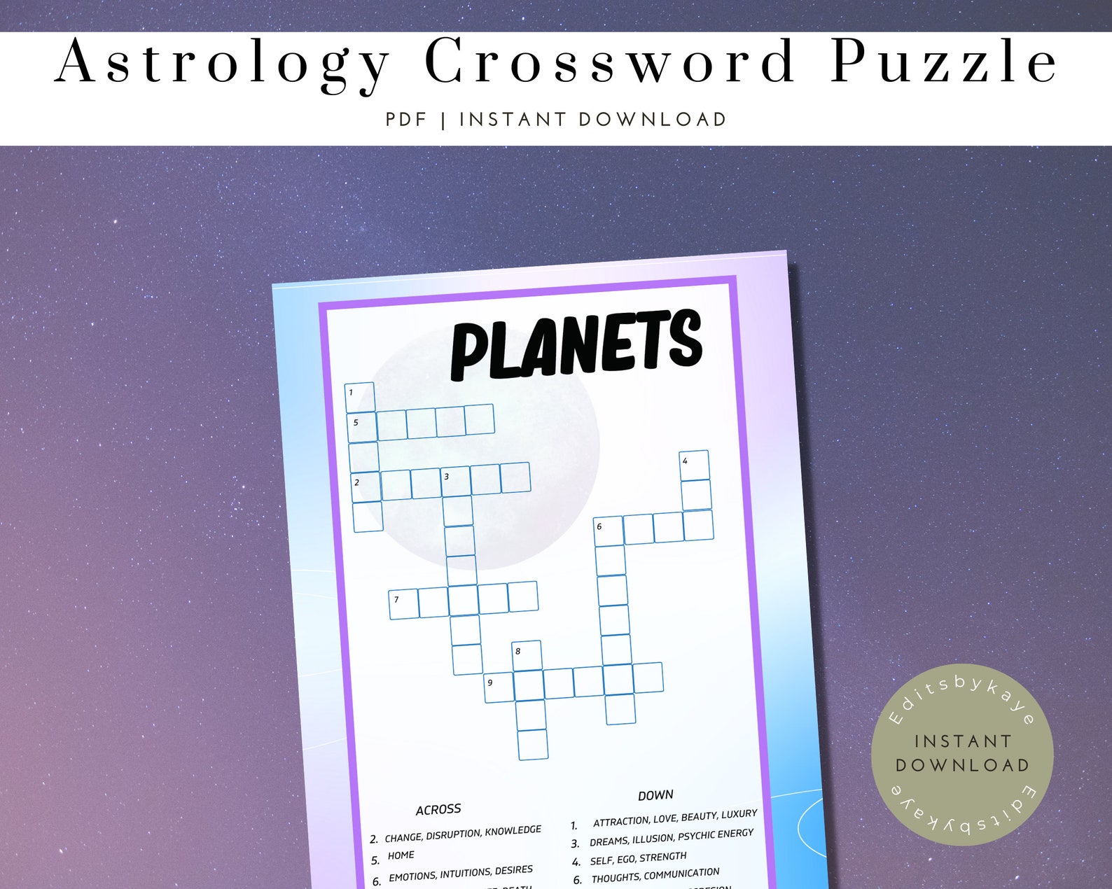 Horoscope Crossword Puzzle Printable Zodiac Party Games Etsy