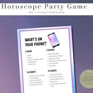 Horoscope Party Game, Printable Zodiac Party Games, Astrology Game