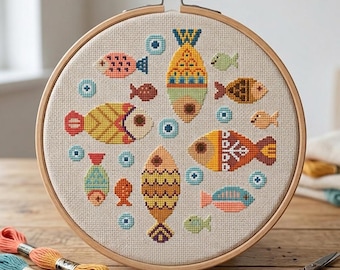 Colorful Fish Cross Stitch Pattern: Under the Sea Sampler (Digital Download)