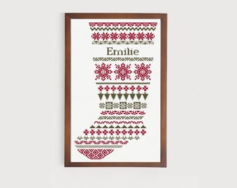 Christmas Stocking Cross Stitch Pattern: Holiday Border (PDF Digital Personalized)