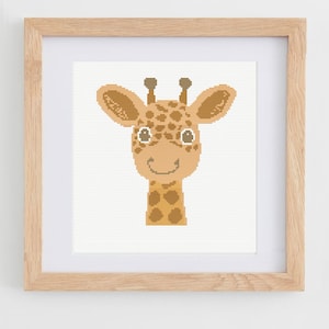 Cute smiling giraffe counted cross stitch pdf pattern digital download for nursery decor | xstitch wall art birth announcement