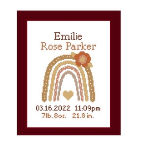 Baby birth announcement counted cross stitch pattern pdf | modern personalized nursery xstitch gift | rainbow baby sampler | wall art