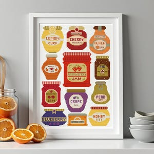 Fruit Jam Jars Cross Stitch Pattern: Kitchen Decor (PDF Download)