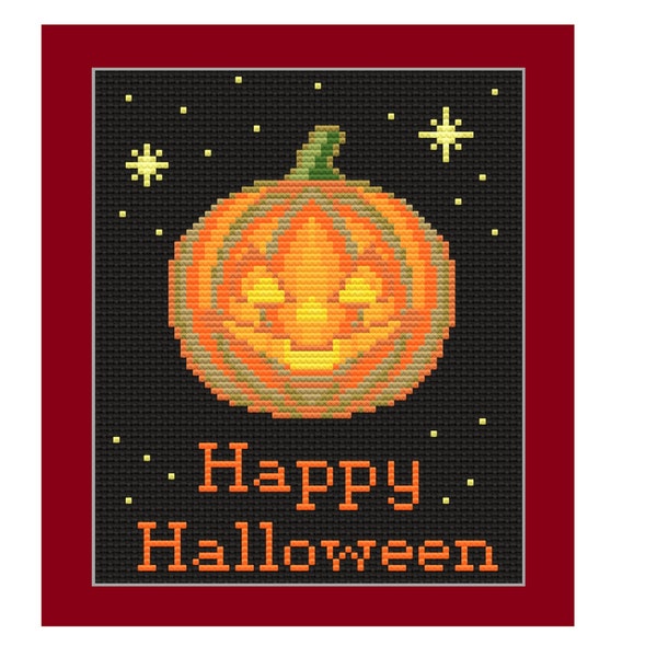 Spooky Jack-o-lantern scary Halloween pumpkin cross stitch pattern digital pdf file | fall | autumn | etamine design