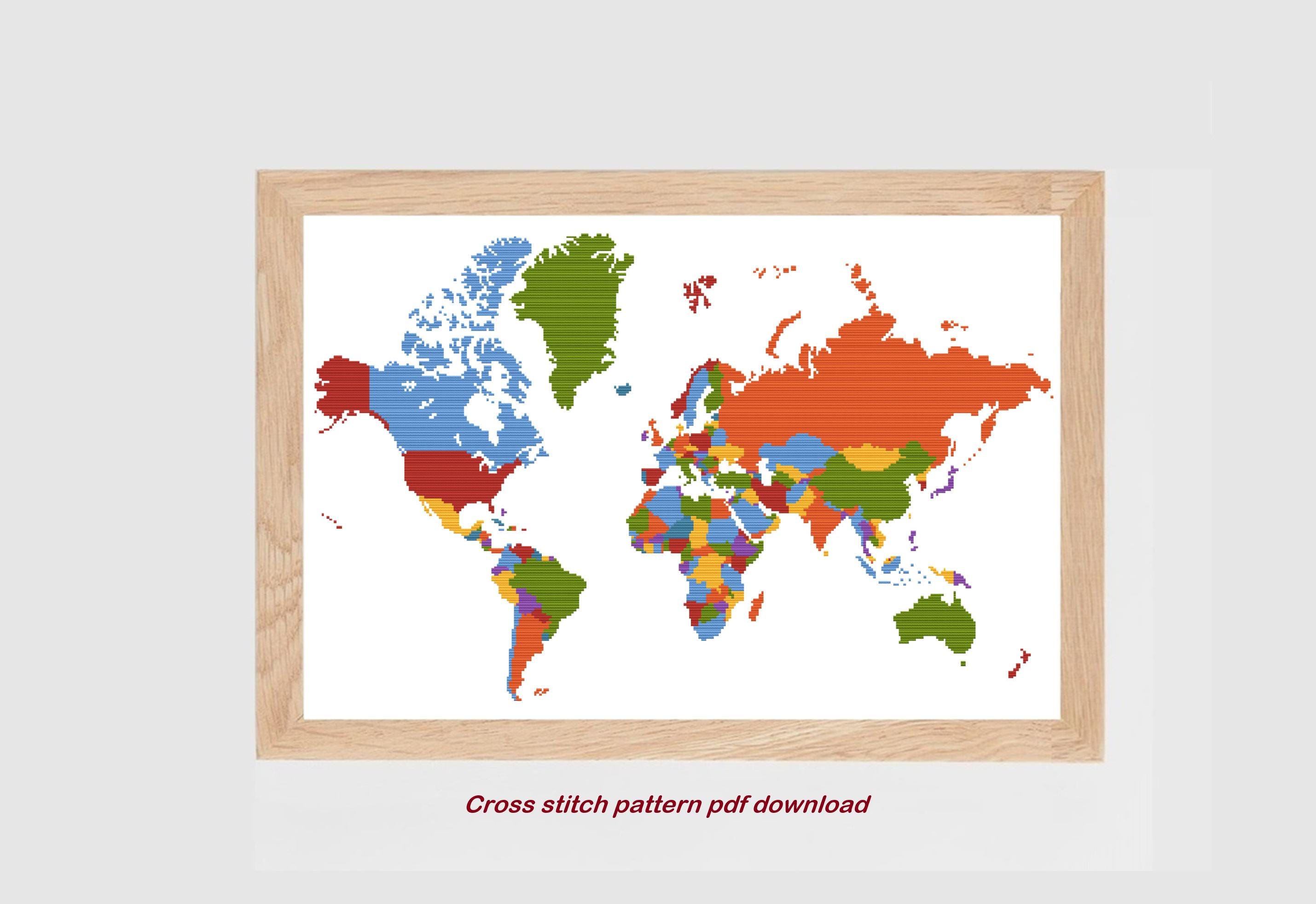 World Map Cross Stitch Pattern: Educational Classroom Decor PDF Pattern ...