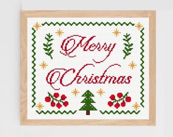 Merry Christmas Cross Stitch Pattern: Holiday Decor (PDF Digital Download)