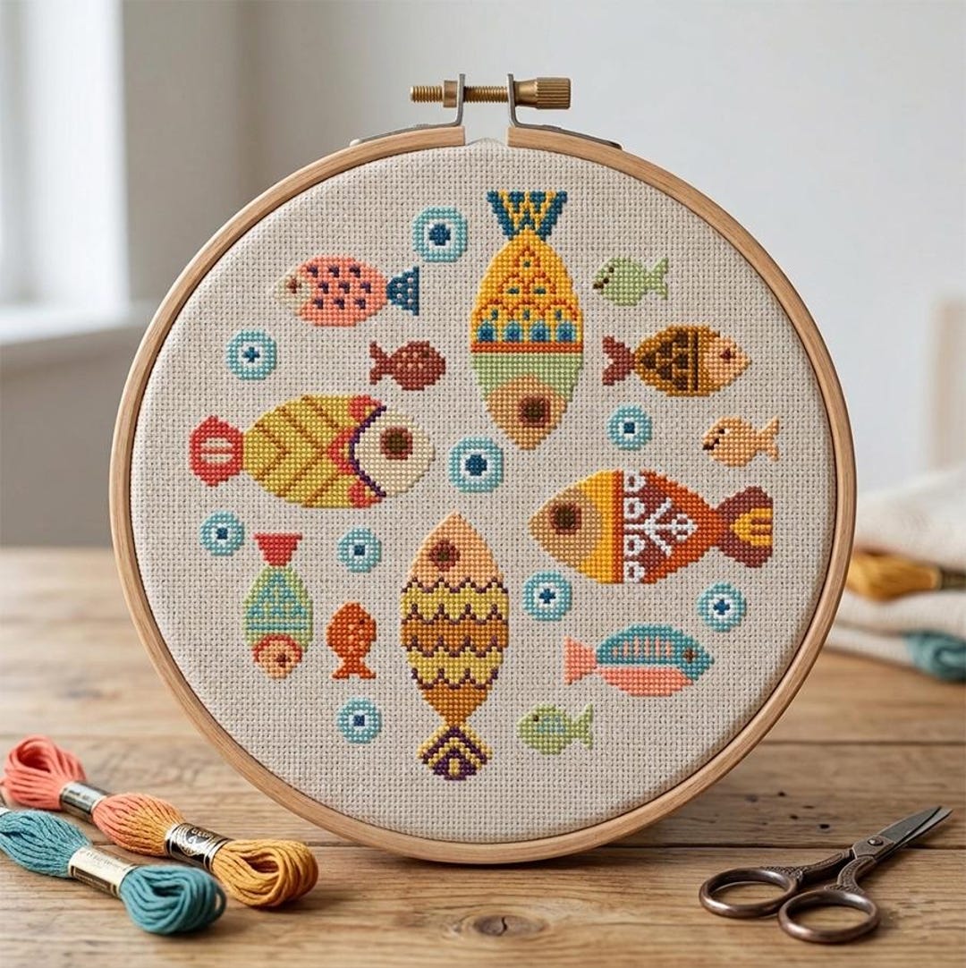 Colorful Fish Cross Stitch Pattern: Under the Sea Sampler (digital ...