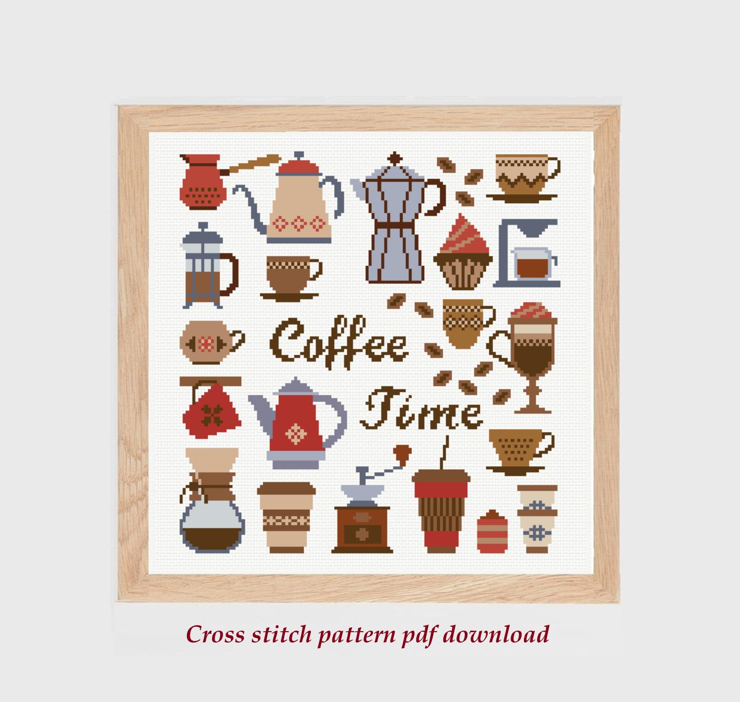 Coffee Time Kitchen Cross Stitch Pattern Wall Decor Housewarming Gift ...