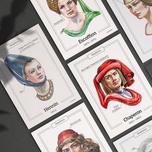 Lot de 6 cartes postales avec des coiffures du XVe siècle
