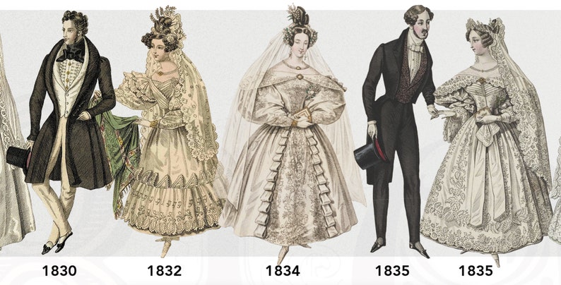 Wedding fashion poster infographic. 19th century. image 5