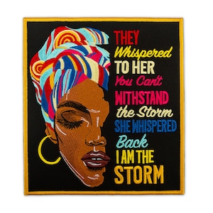 Vivid Woman Face Patch, I am The Storm Quote, Girl Power, Embroidered Iron On, 8.5 x 9.4 inches