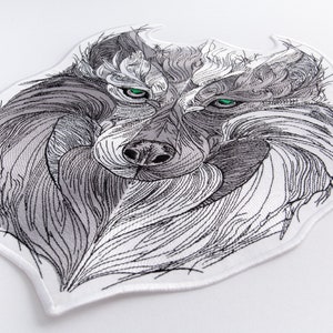 Large Tribal Wolf Patch, Biker Back Jacket Wolf Face Emblem, Embroidered Iron / Sew On in 2 colors