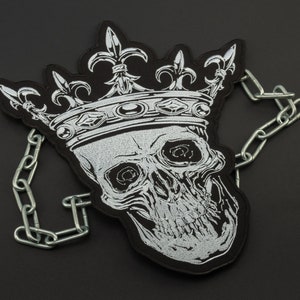 Dead King with Crown Patch, Large Skull Skeleton Emblem, Iron On Jacket Back Patches, Size: 9.6 x 11.5 inches