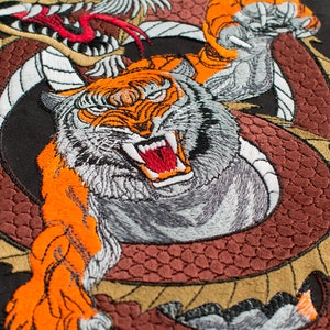 Tiger and Dragon Large Patch, Fantasy Back Jacket Angry Animal Emblem, Embroidered Iron / Sew On