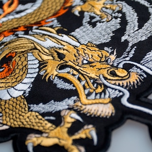 Power Dragon Back Patch, Chinese Mystic Fantasy Large Emblem for Cosplay Costume, Embroidered Iron / Sew On