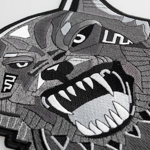 Danger Wolf Large Patch, Biker Back Jacket Wolf Toothy Face Emblem, Embroidered Iron / Sew On, 8 x 12 inches