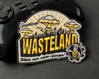 Fallout Greetings From the Wasteland, Embroidered Iron On Patches, 3.9 x 3.1 inches