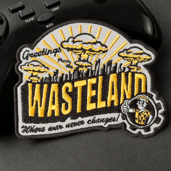 Fallout Greetings From the Wasteland, Embroidered Iron On Patches, 3.9 x 3.1 inches