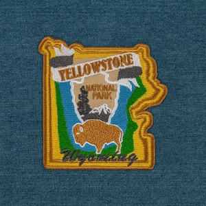 Yellowstone National Park Patch, USA Hiking, Camp Travel Lovers, Embroidered Applique Iron On, 3.7 x 3.9 inches