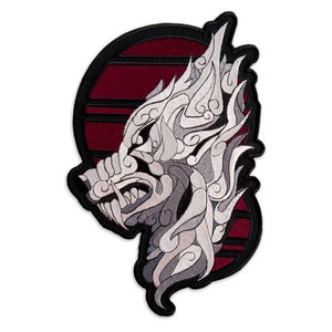 Silver Tribal Wolf Large Patch, Biker Back Jacket Wolf Face Emblem, Embroidered Iron / Sew On