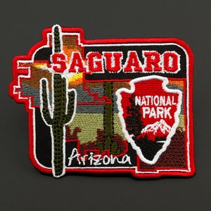 Saguaro National Park Patch, Arizona Hiking, Camp Travel Lovers, Embroidered Applique Iron On, 3.9 x 3.3 inches