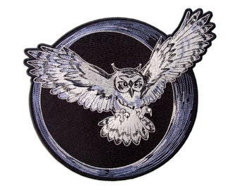 Large Owl Patch, Biker Back Jacket Mystic Night Bird Emblem, Embroidered Iron / Sew On, 10.6*8.7 inches