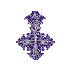 Toppa termoadesiva ricamata a forma di croce Grucifix gotica - Illustrazione di scheletro per giacche