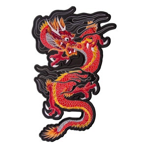 Red Dragon Back Patch, Mystic Fantasy Large Emblem for Cosplay Costume, Embroidered Iron / Sew On