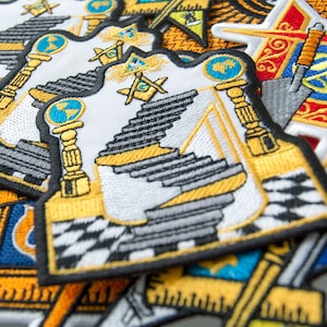 Masonic Ladder Patch, Embroidered Mason Emblem, Freemason Symbol, Iron On, 3.2 x 3.8 inches
