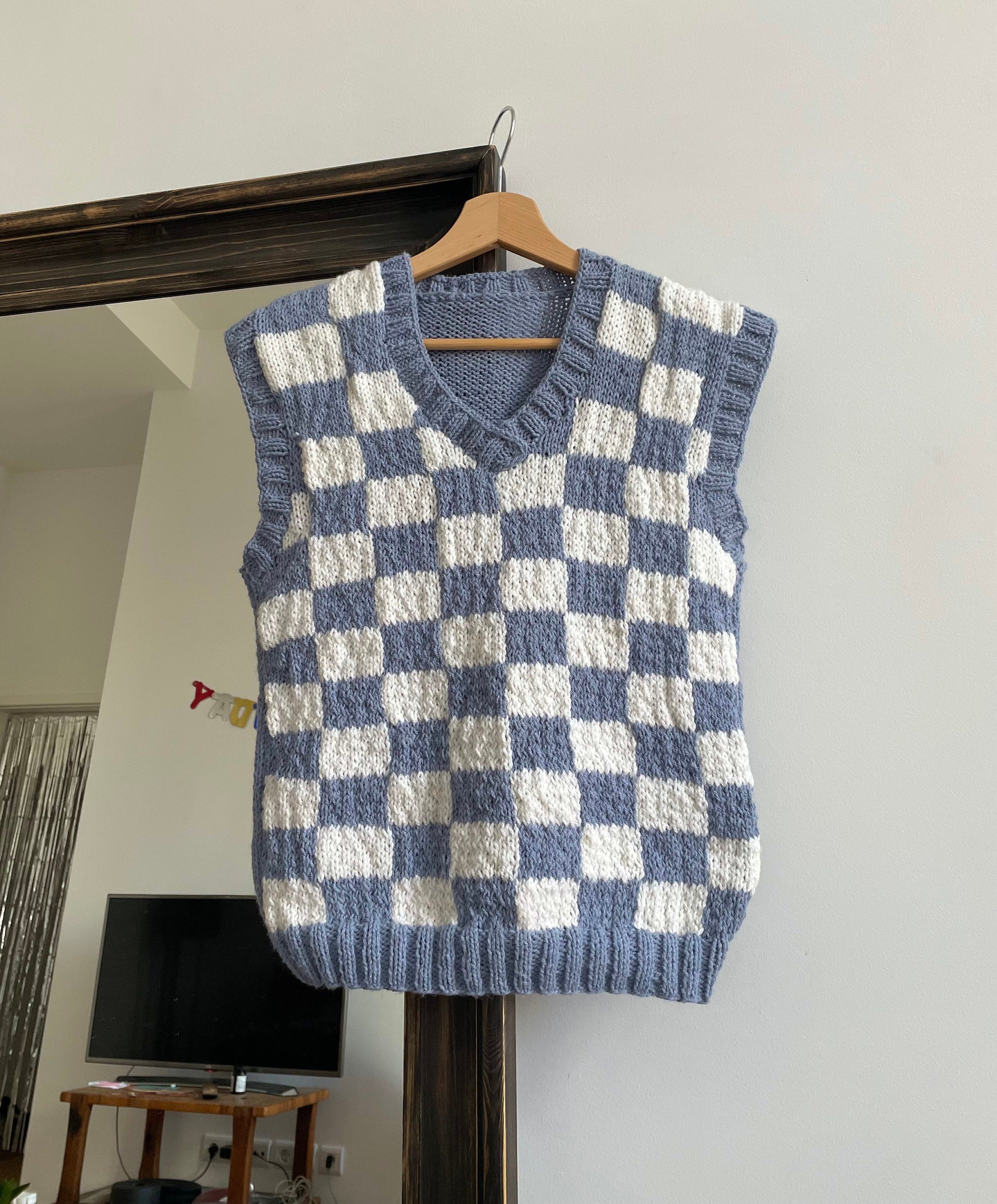 Checkerboard V-neck Knit Sweater Vests, Vintage Gingham Color Block  Sleeveless Fall Winter Knit Sweater Vest, Women's Clothing - Temu