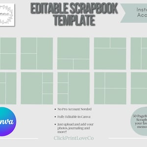 8x8 Canva Scrapbook Templates | Editable Digital Photo Collage Pages | Customizable Scrapbooking Kit | Instant Download
