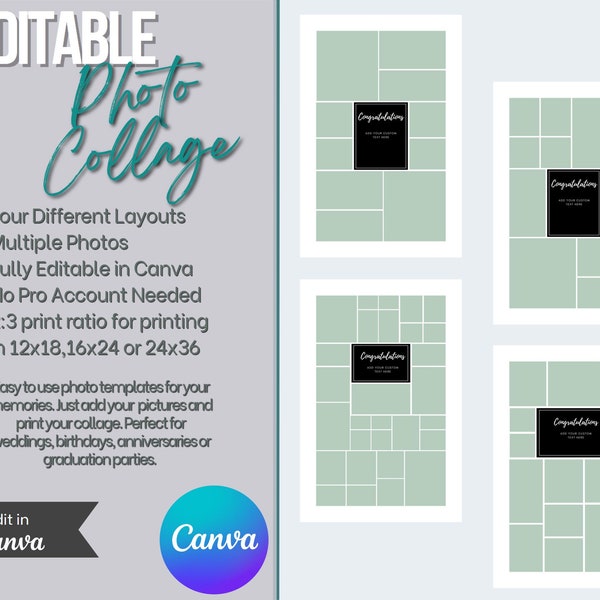 Fully Editable Canva Photo Collage Template | 24x36 Photo Collage | Wedding Gift | Birthday Gift | Graduation Gift | Canva Template