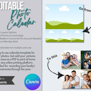 Blank Undated Calendar | Canva Template | Printable & Personalized Photo Calendar | Easy Edit Customizable Design | Perfect Gift Idea