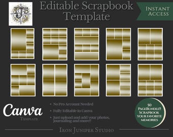 8.5x11 Photo Book Canva Template | 50 Page Editable Memory Album | Minimalist Scrapbook Template | Family Photo Book | Printable Album