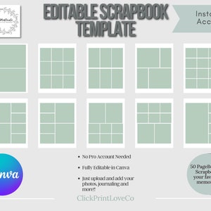 8.5x11 Canva Editable Templates | Editable Scrapbooking Template | Canva Digital Photo Collage | Editable & Customizable | Digital Scrapbook