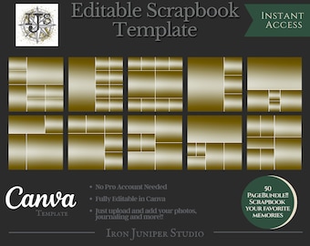 Szablon Canva do albumu fotograficznego 12x12 | 50-stronicowy edytowalny album pamiątkowy | Minimalistyczny szablon albumu fotograficznego | Rodzinny album fotograficzny | Album do druku