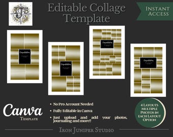 Photo Collage Template 24x36 | Vintage Industrial Gallery Wall Printable | Editable Canva Photo Grid | Wedding, Graduation, Memory Board