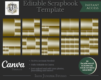 Szablon Canva do albumu fotograficznego 8x8 | 50-stronicowy edytowalny album pamiątkowy | Minimalistyczny szablon albumu fotograficznego | Rodzinny album fotograficzny | Album do druku