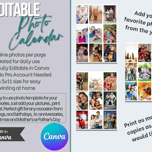 Photo Calendar Template 2025, Daily Photo Calendar, Editable Photo Calendar Template, Christmas Gift, Family Photo Calendar Daily 2025