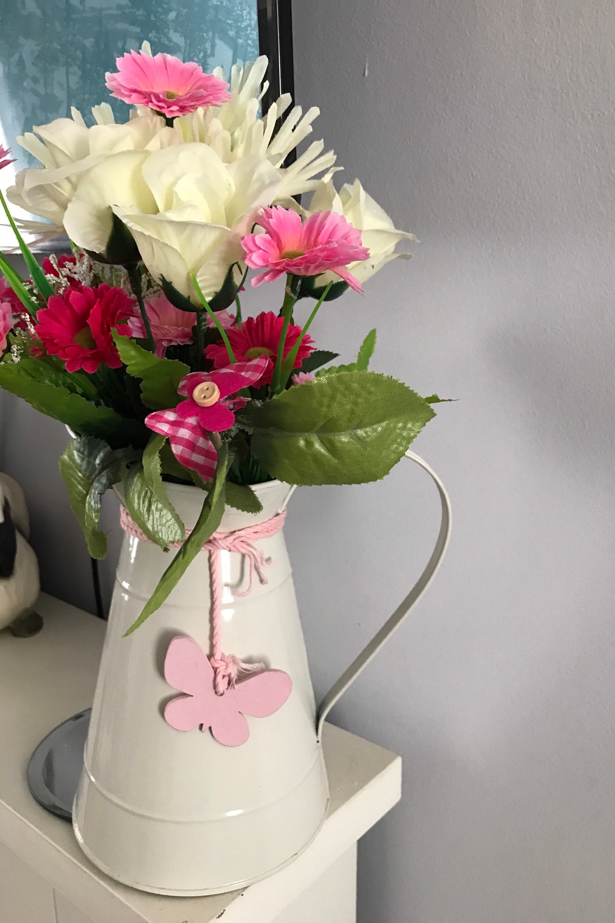 Cream metal jug flower arrangement Etsy