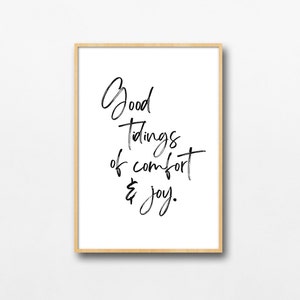 Weihnachtslied mit tröstlichem und freudigem Text, festliche Winterkunst, moderne minimalistische skandinavische Typografie, Schwarz-Weiß, zum Ausdrucken