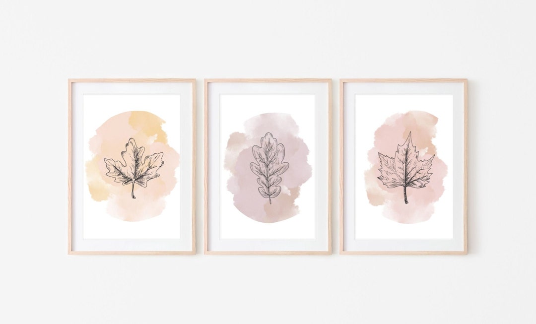 Minimalist Fall Line Art Tree Leaf Variations Set of 8, Multicolor ...